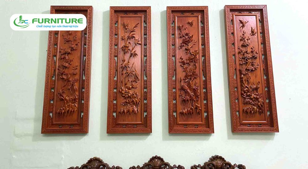 tranh tứ quý gỗ treo phòng khách