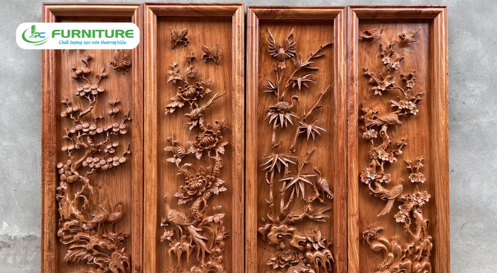 tranh tứ quý gỗ treo phòng khách