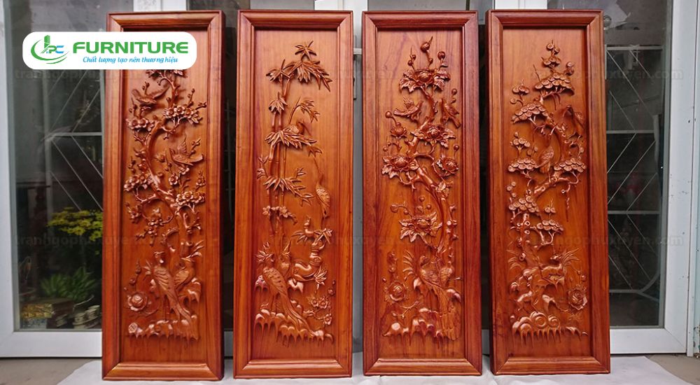 tranh tứ quý gỗ treo phòng khách