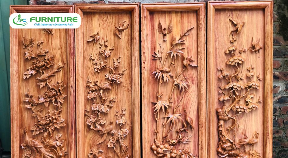 tranh tứ quý gỗ treo phòng khách