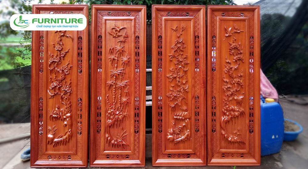 tranh tứ quý gỗ treo phòng khách