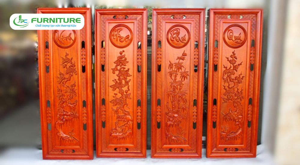 tranh tứ quý gỗ treo phòng khách
